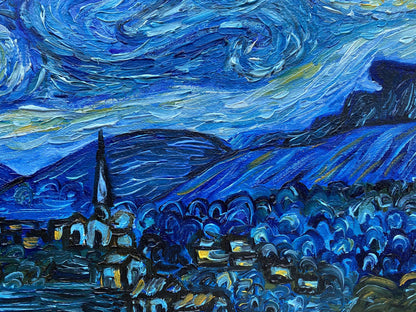 Abstract oil painting Copy of Van Gogh "Moonlit Night" Valeria Barabash