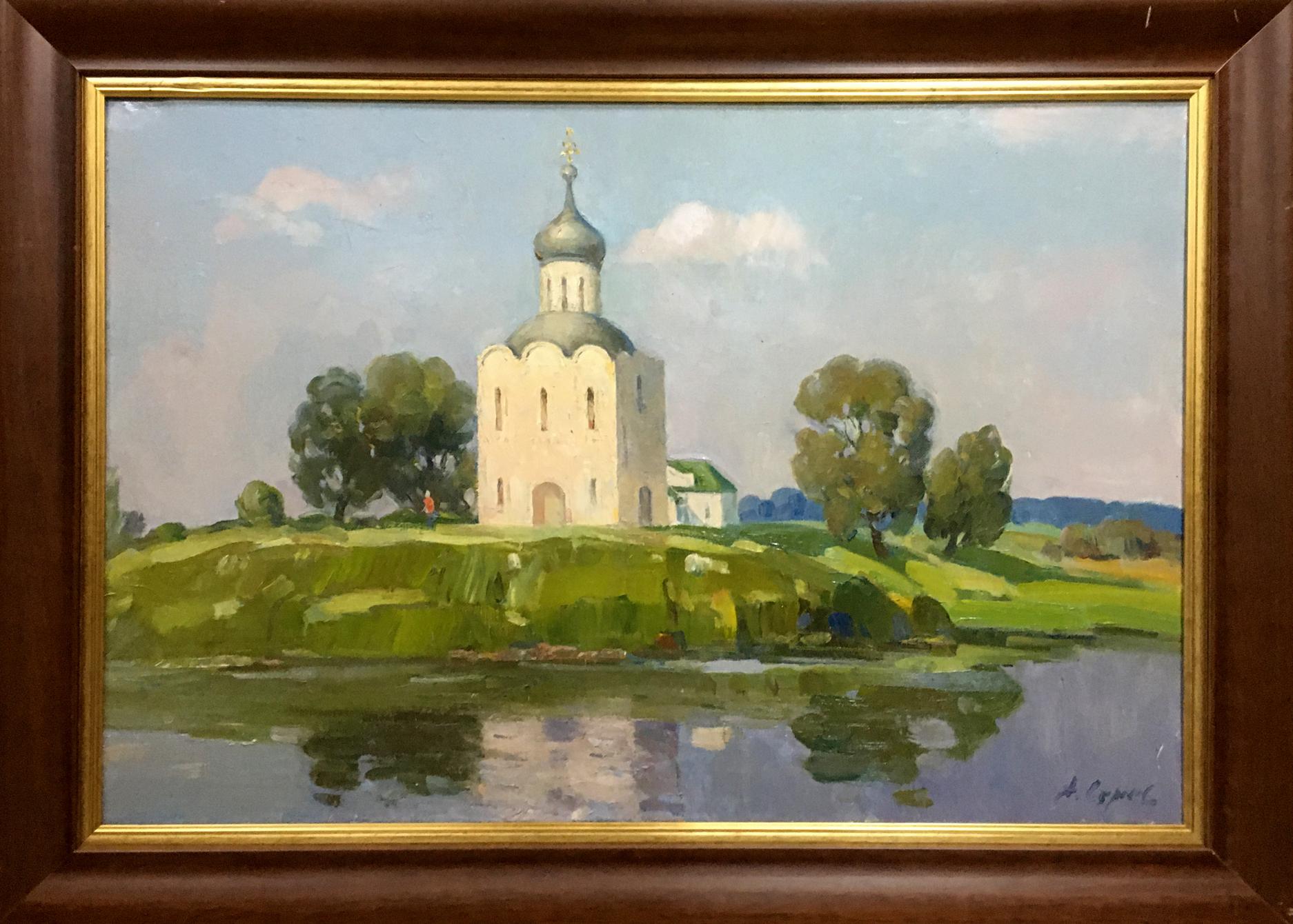 Oil painting Church landscape Strelov Arkady Efimovich