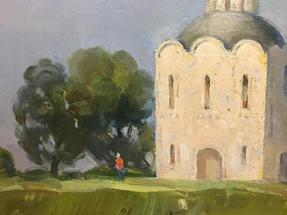 Oil painting Church landscape Strelov Arkady Efimovich