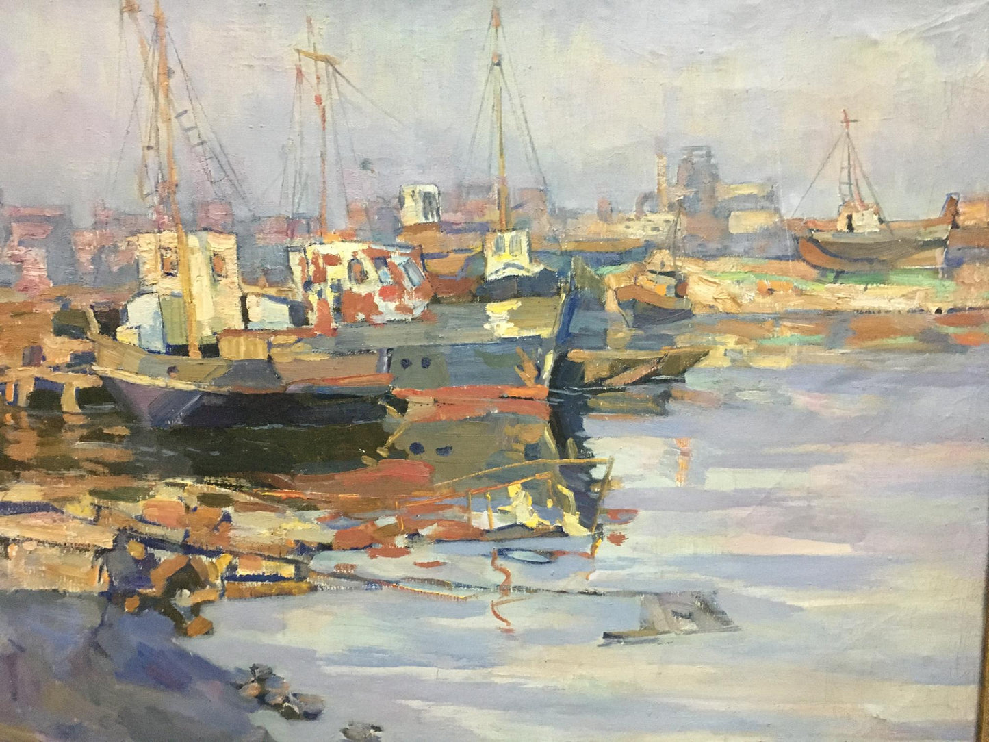 Oil painting Ship port Turansky Alexander Alekseevich