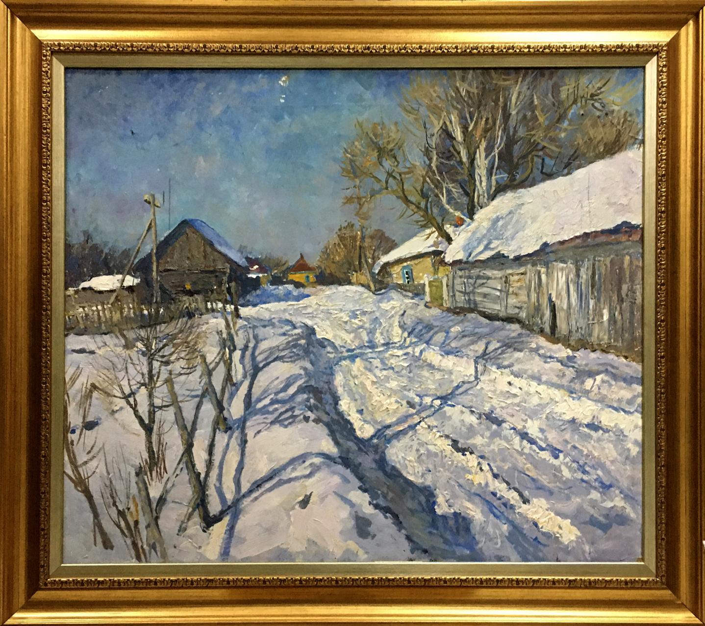 Oil painting Snow covered village Zvyagintsev Rostislav Mikhailovich