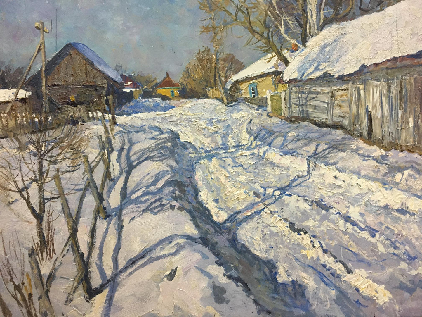 Oil painting Snow covered village Zvyagintsev Rostislav Mikhailovich