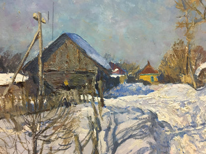 Oil painting Snow covered village Zvyagintsev Rostislav Mikhailovich