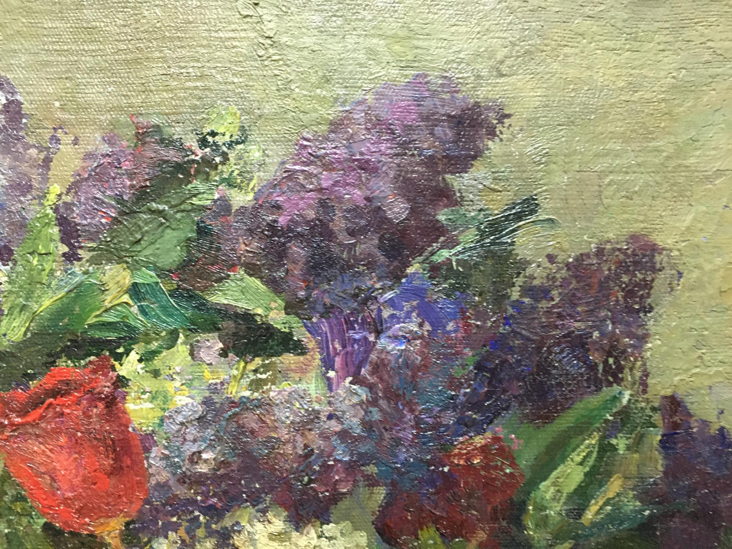 Oil painting Lilacs and tulips in the morning Unknown artist