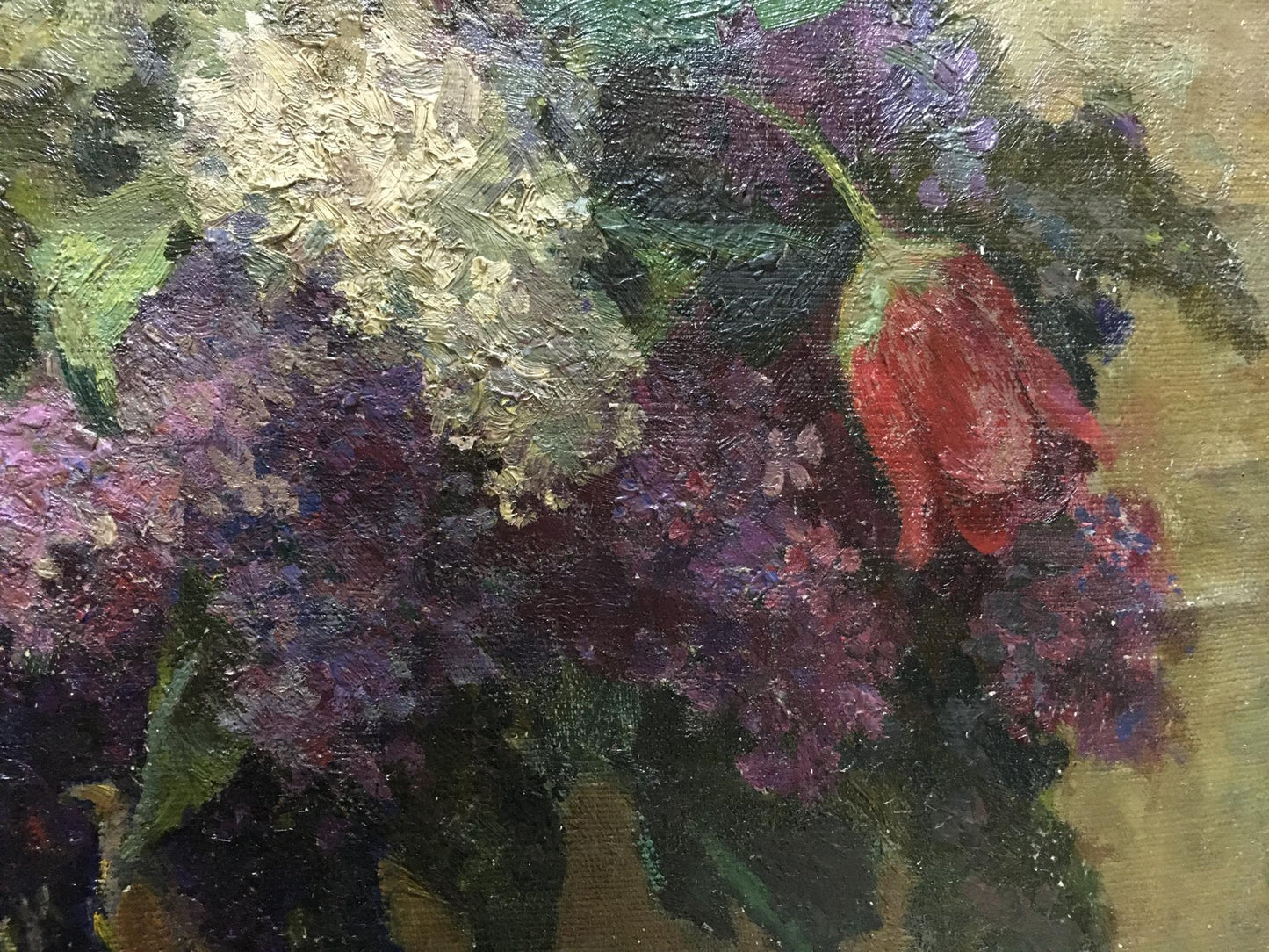 Oil painting Lilacs and tulips in the morning Unknown artist