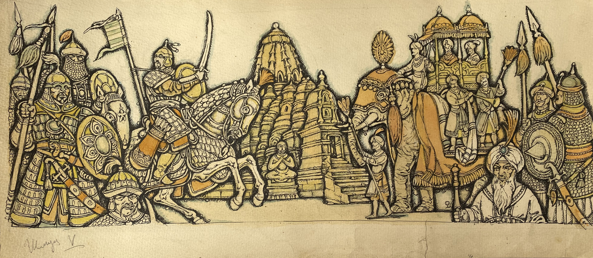 Watercolor,Ink painting Mongols Russia Litvinov Oleg Arkad'yevich