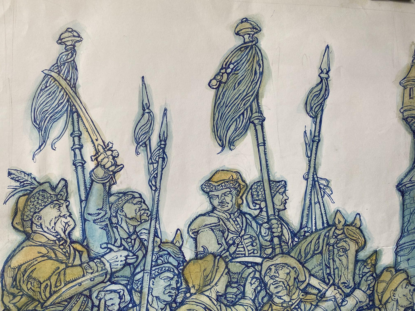 Ink painting Taras Bulba and his troops Oleg Litvinov