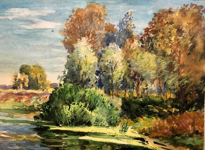 Watercolor painting Lake by the path Cherkas A.G.