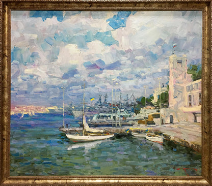 Oil painting City port Shadrin Alexander Petrovich