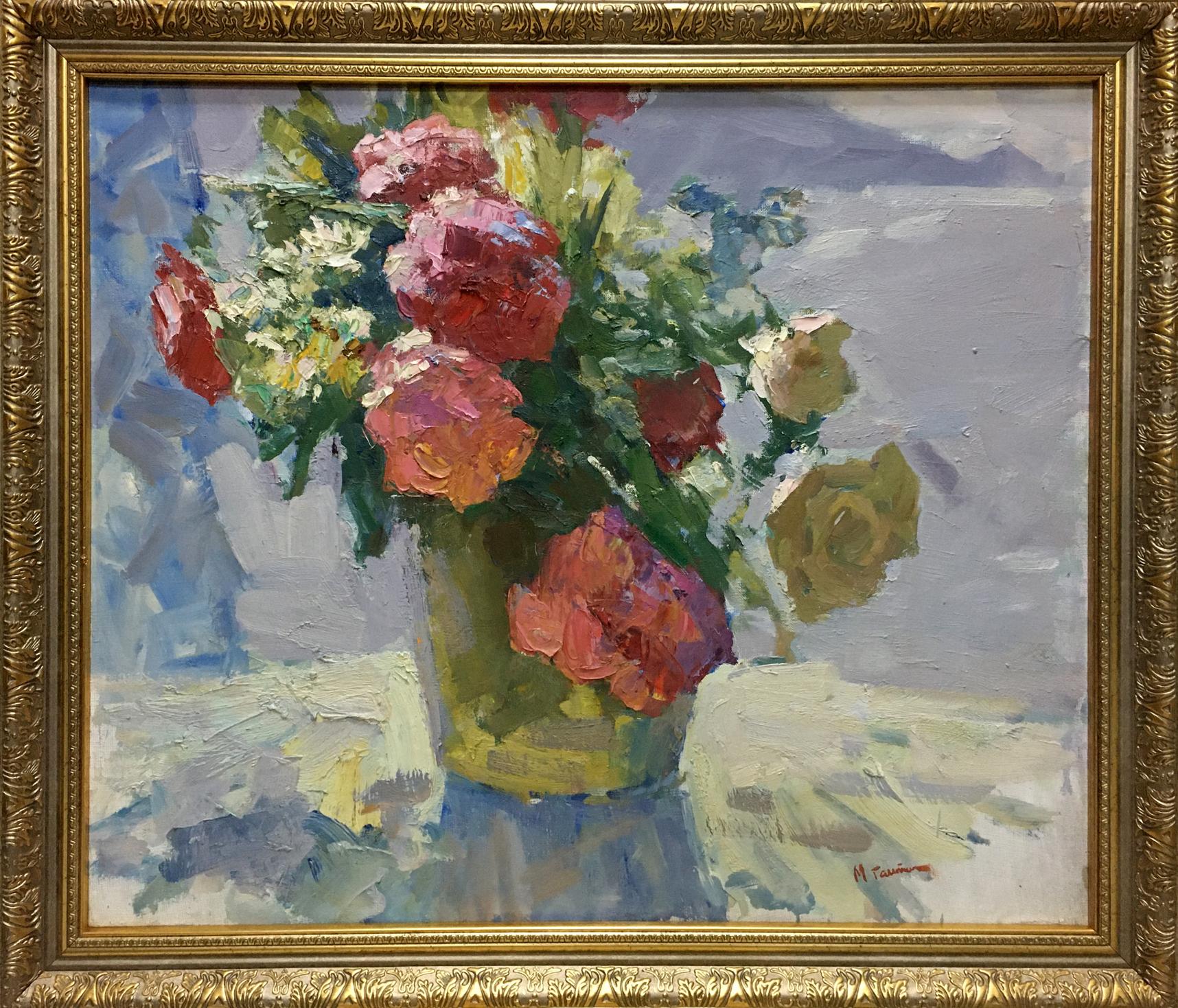 Oil painting Bouquet of red and white roses Moses Gantman