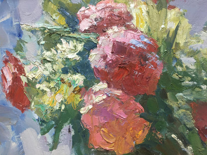 Oil painting Bouquet of red and white roses Moses Gantman