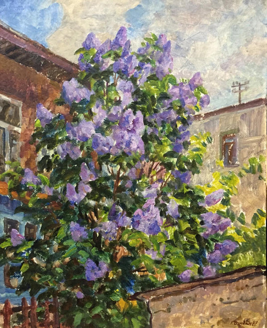 Oil painting Lilac near the house Dziuban Ivan Feodosievich