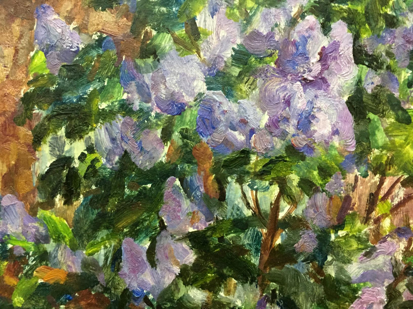 Lilac bush near Ivan Feodosievich Dziuban's home depicted in oil painting