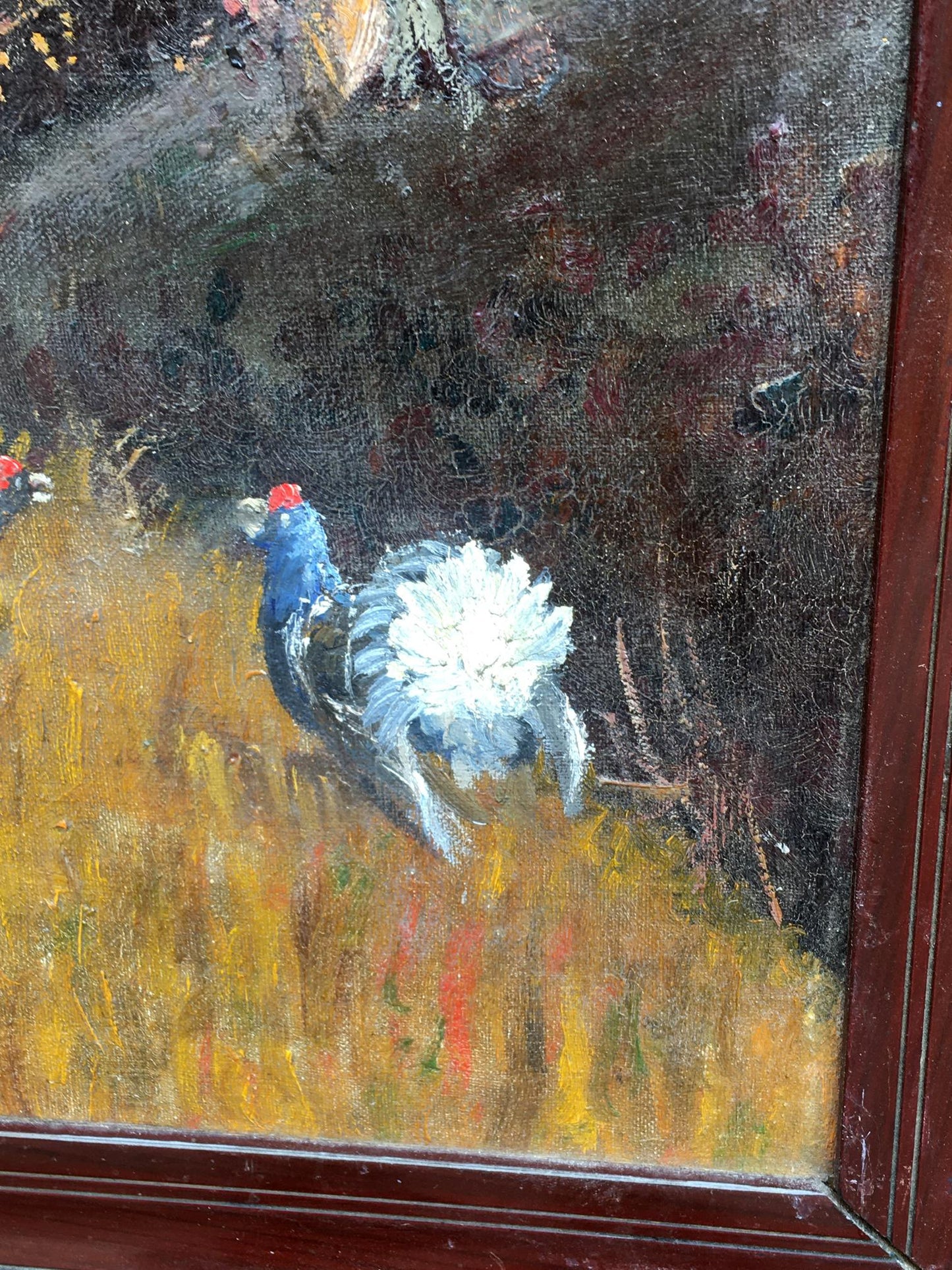 Oil painting chicken in the forest