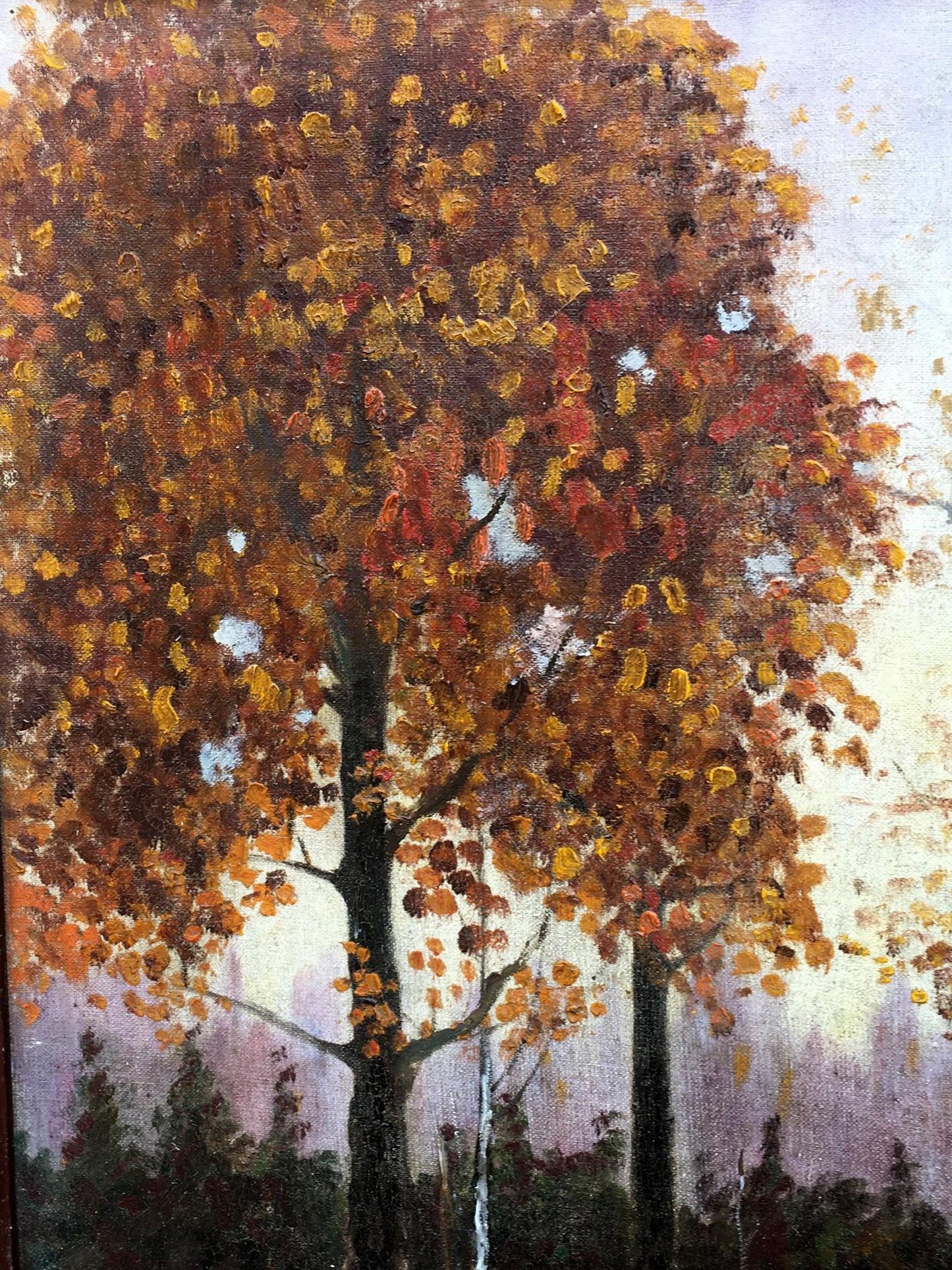 Oil painting Autumn leaves on a forest tree