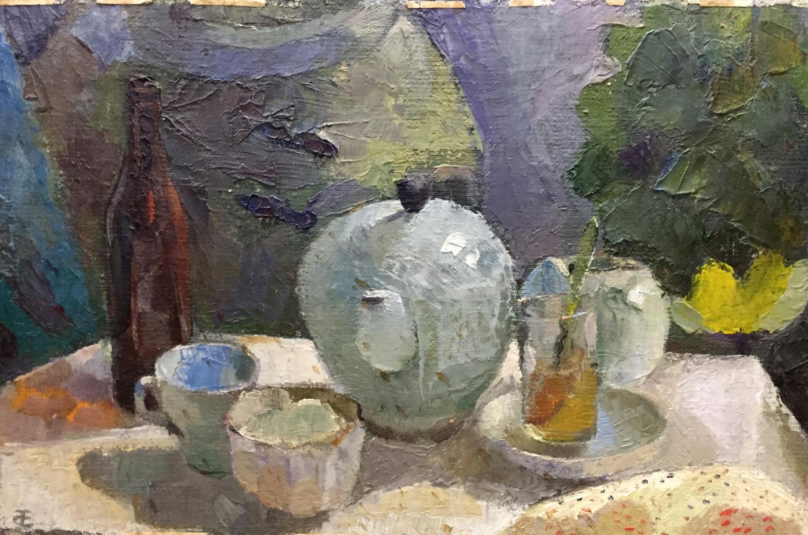 Oil painting Food and drinks on the table