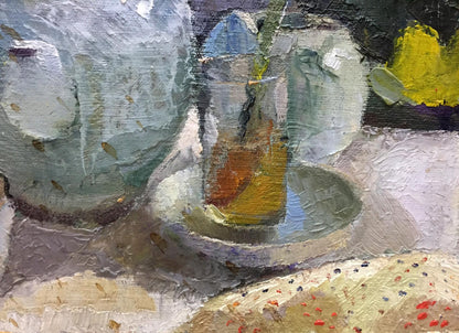 Oil painting Food and drinks on the table