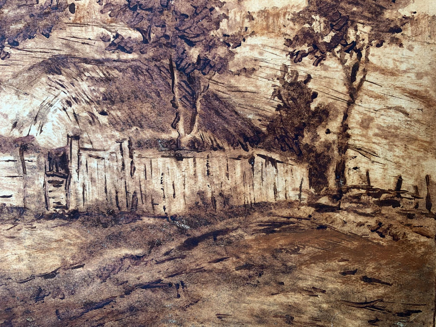 Sepia painting A lonely house in the forest A. G. Cherkas
