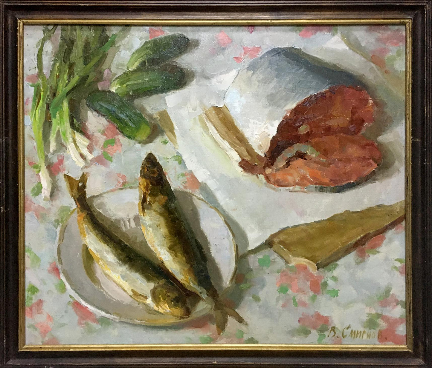 Oil painting Still life with salmon Smirnov Valentin Sergeevich