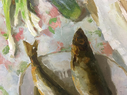 Oil painting Still life with salmon Smirnov Valentin Sergeevich