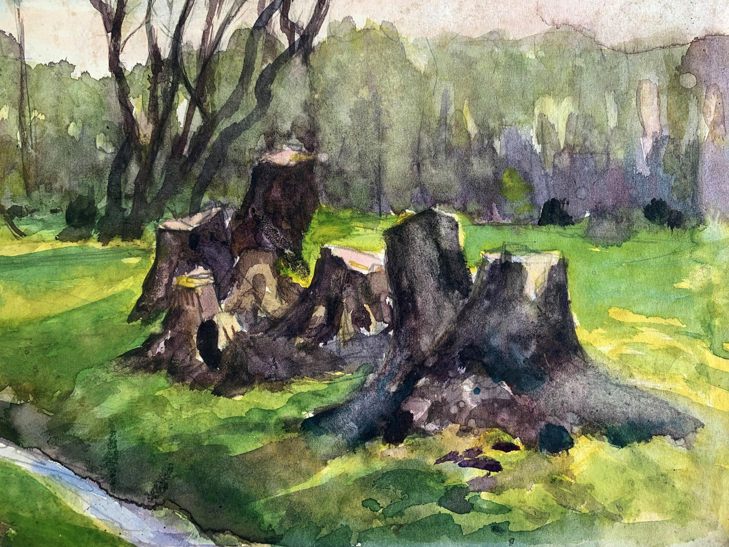 Watercolor painting Stump road A. G. Cherkas