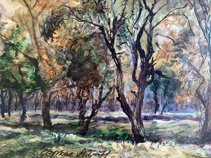 Watercolor painting Autumn in the forest  A. G. Cherkas