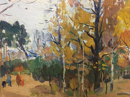 Oil painting Autumn in a birch forest Moses Gantman
