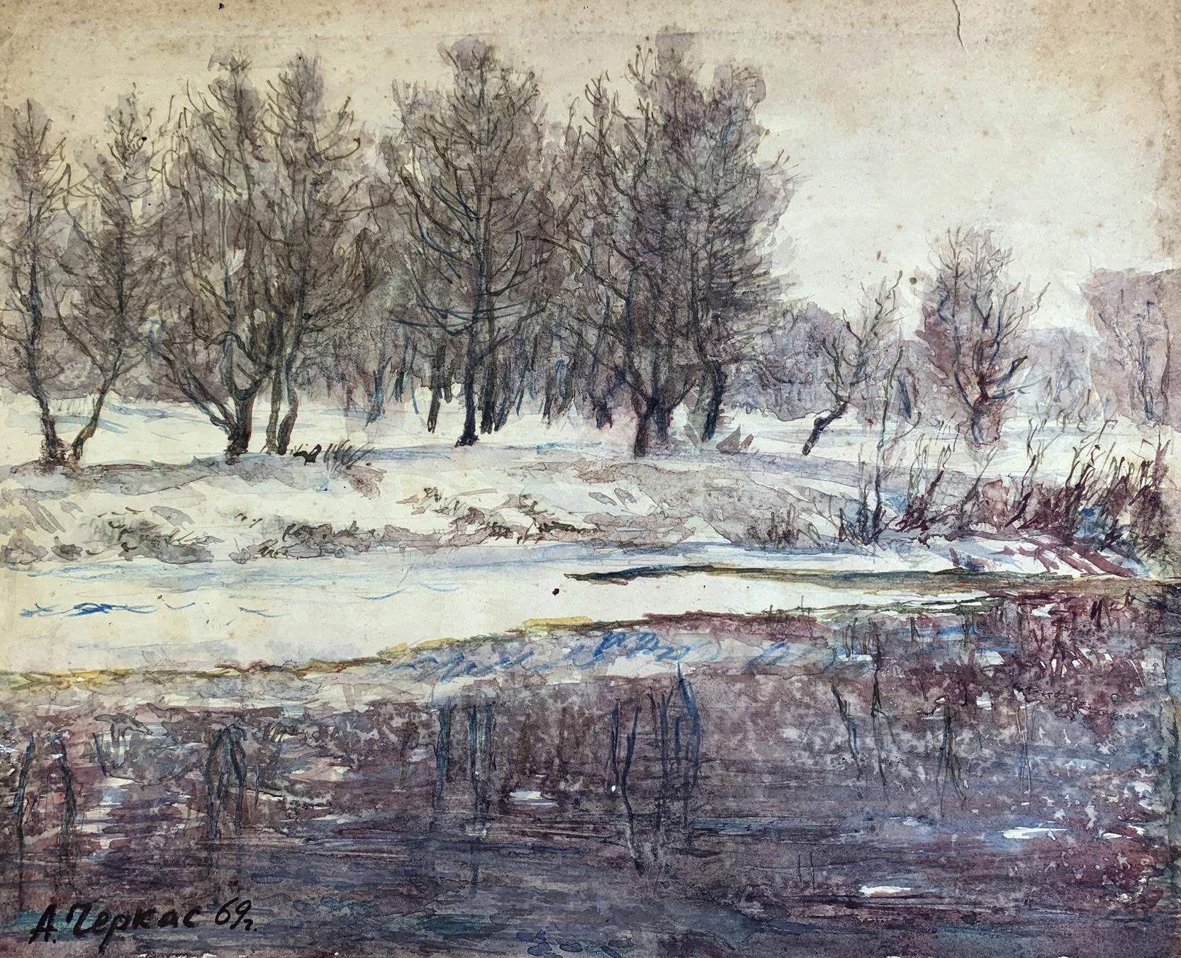 Watercolor painting Winter embellishments A. G. Cherkas