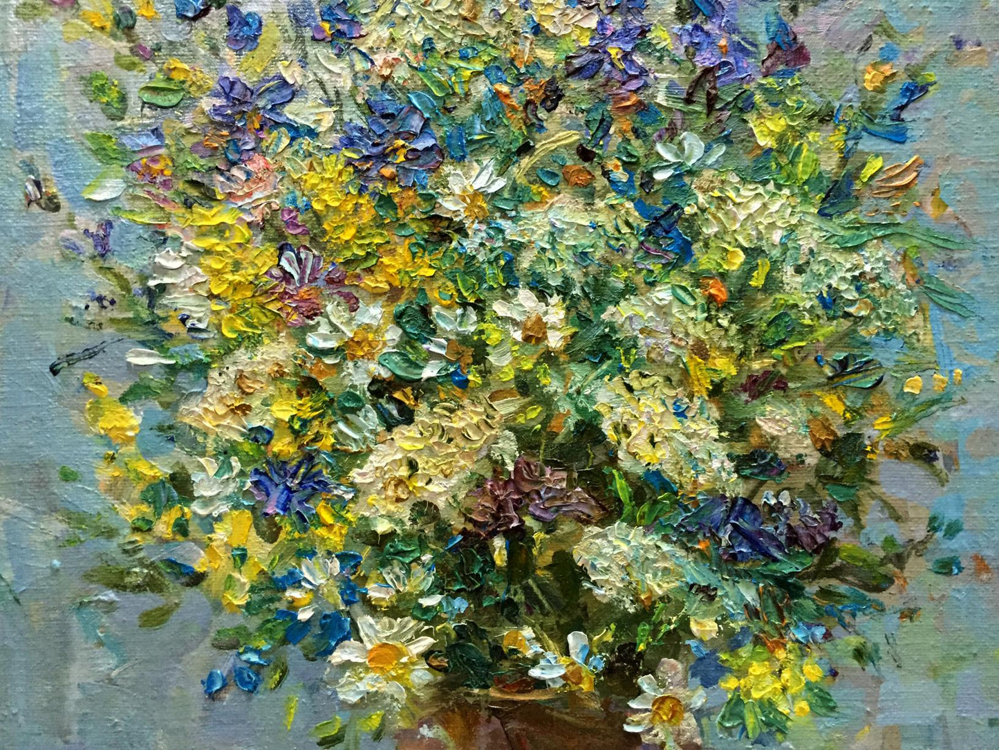 Oil depiction of daisies by Nikolai Fedorovich Kalashnik