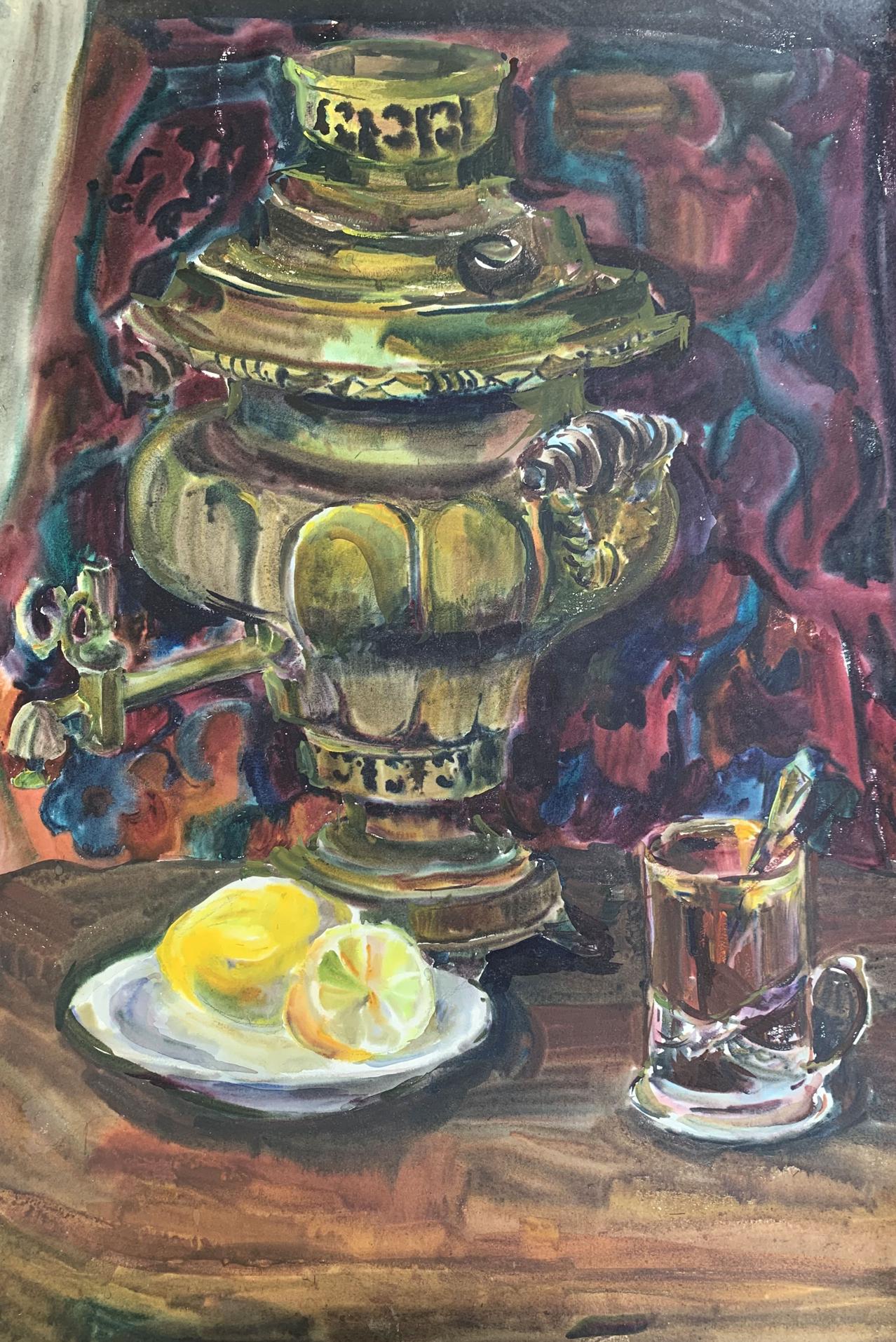 Watercolor painting Teapot on the table Palazhchenko Irina