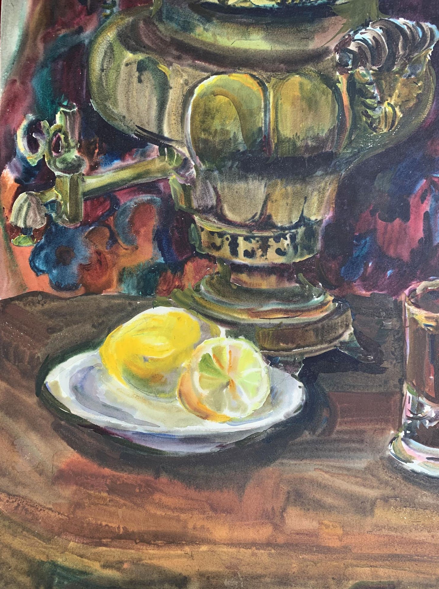 Watercolor painting Teapot on the table Palazhchenko Irina