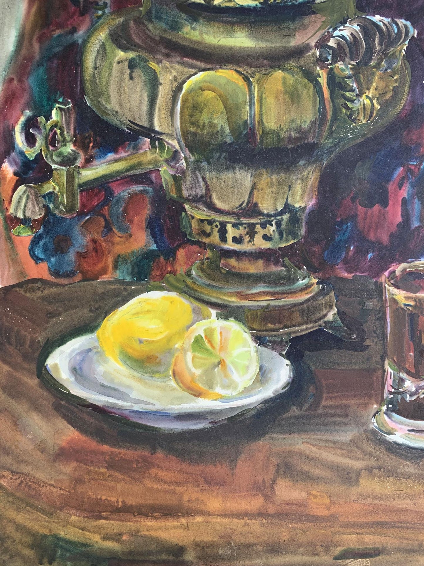 Watercolor painting Teapot on the table Palazhchenko Irina