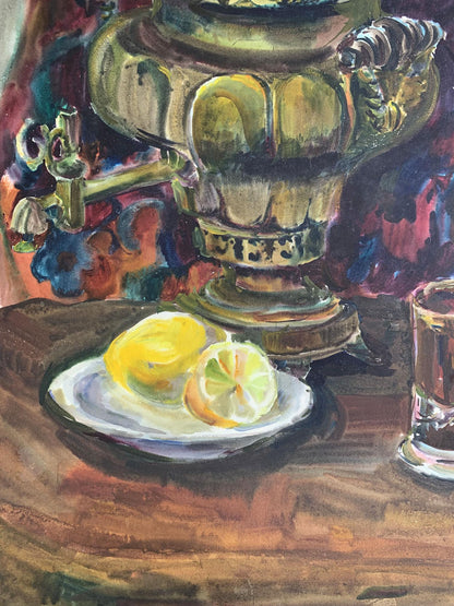 Watercolor painting Teapot on the table Palazhchenko Irina