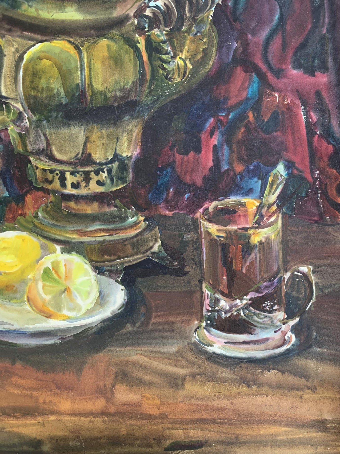 Watercolor painting Teapot on the table Palazhchenko Irina