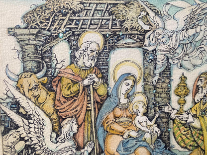 Ink painting Religious scene with newborn Oleg Litvinov