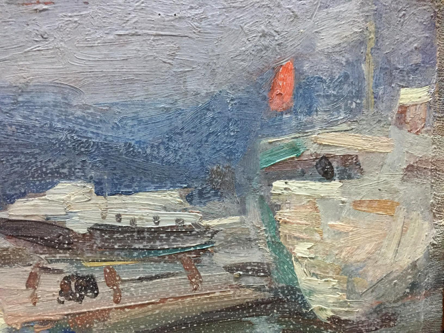 Oil painting Ship port V. Karpin
