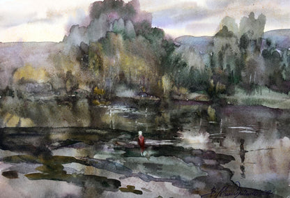 Watercolor painting Fishing Viktor Mikhailichenko