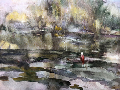 "Angling" by Viktor Mikhailichenko: A watercolor masterpiece