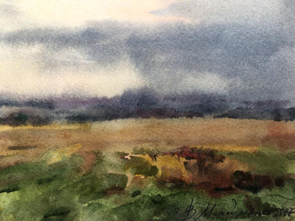 Watercolor painting In a field before a thunderstorm Viktor Mikhailichenko