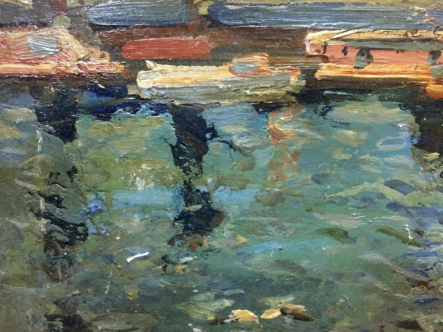 Oil painting River port Karelin Vyacheslav