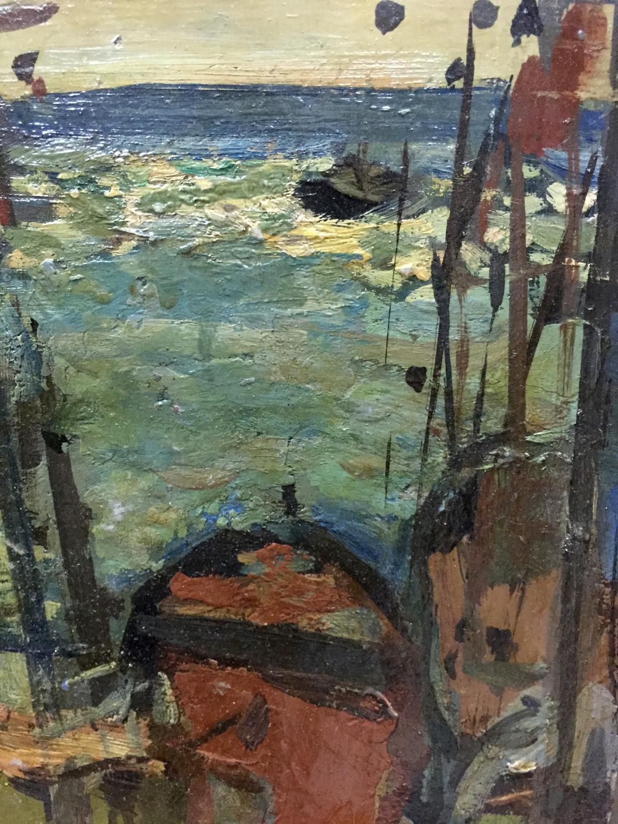 Oil painting River port Karelin Vyacheslav