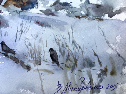 Watercolor painting With first snow Viktor Mikhailichenko