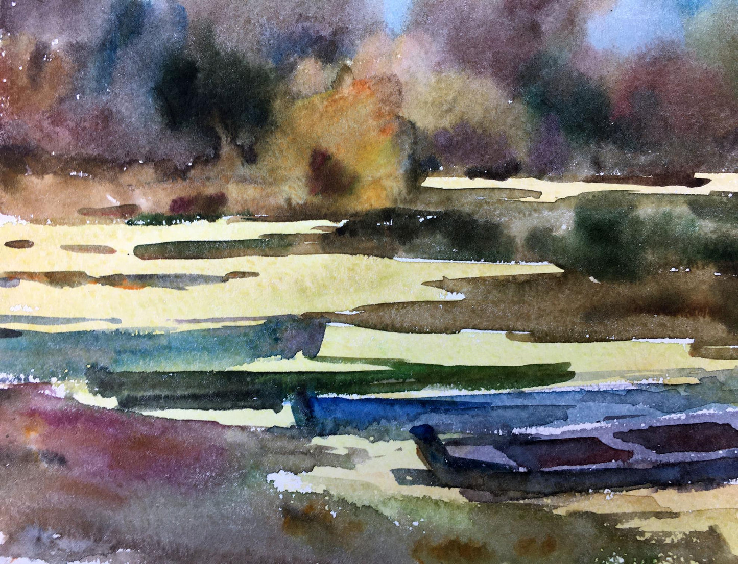 Watercolor painting Boats on the shore Viktor Mikhailichenko