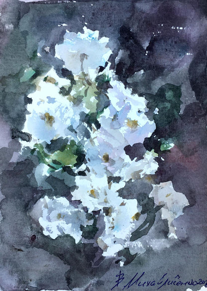 Watercolor painting White flower Viktor Mikhailichenko