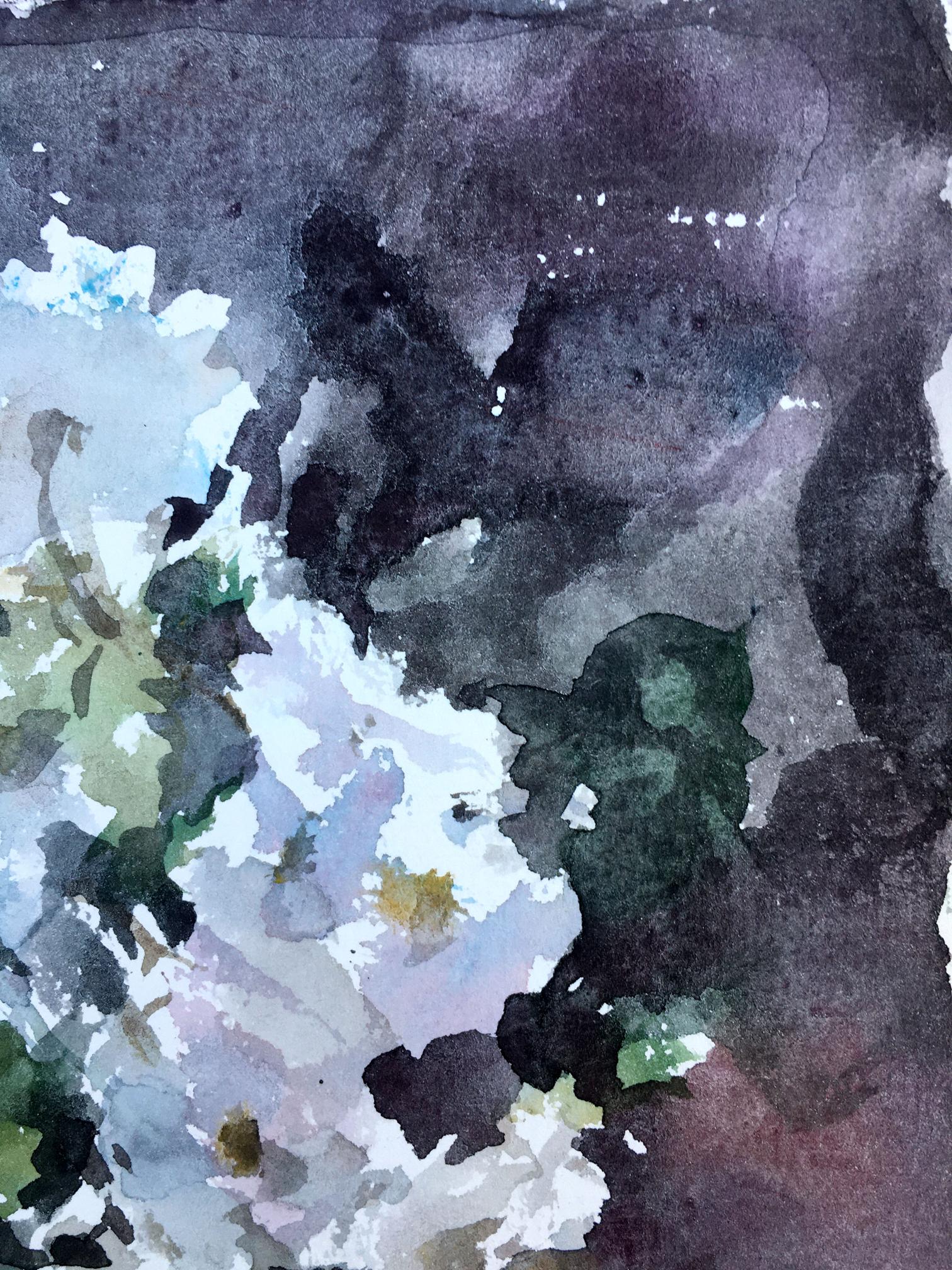 Viktor Mikhailichenko delicately depicts a white flower in his watercolor painting