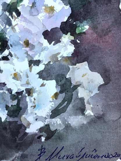 Watercolor artwork by Viktor Mikhailichenko: "Graceful White Petals"