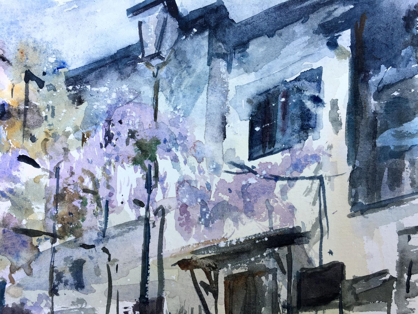 Watercolor painting House view Viktor Mikhailichenko
