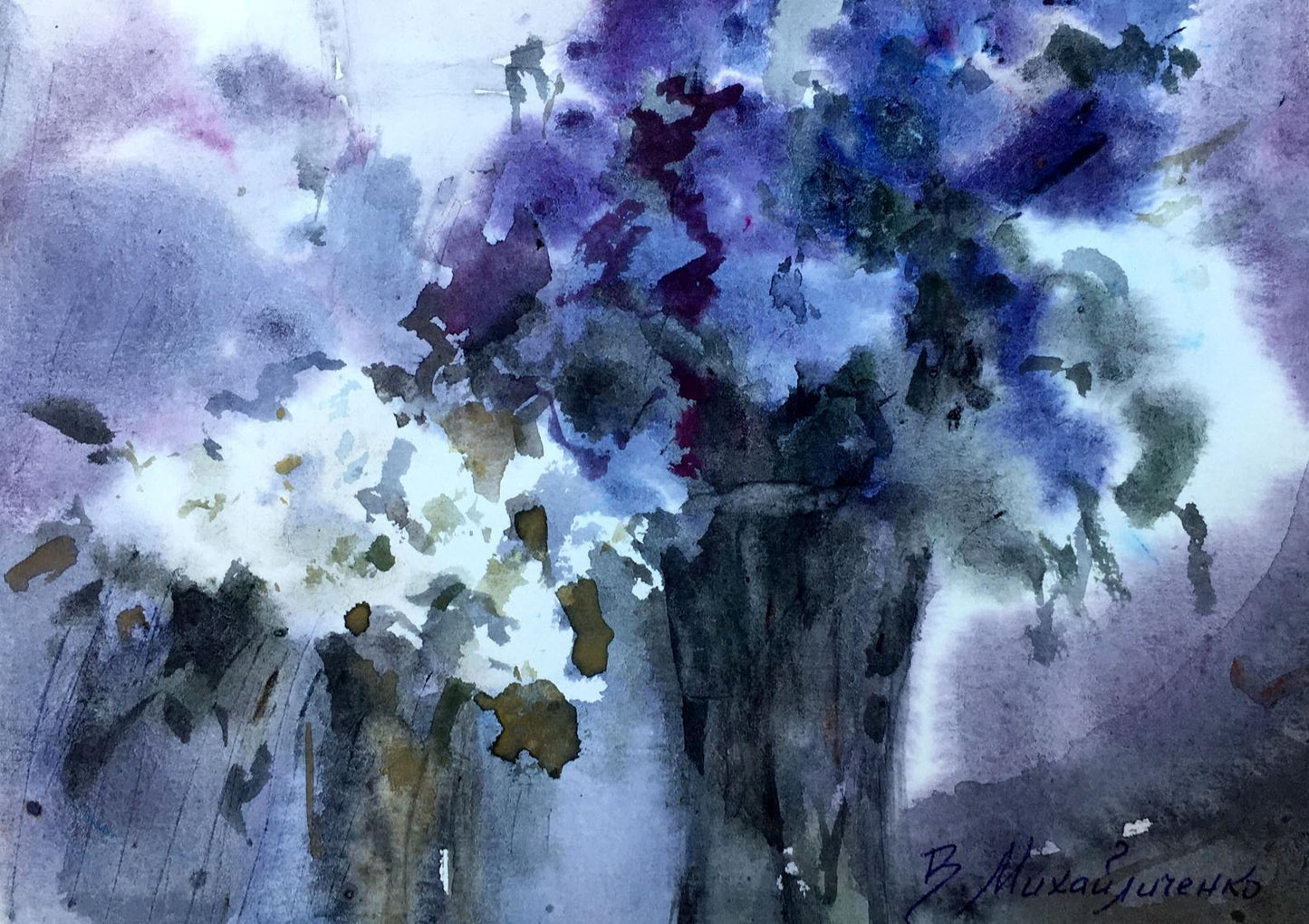 Watercolor painting Lilac and chamomile Viktor Mikhailichenko