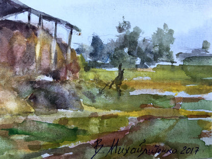 Watercolor painting A stack of hay Viktor Mikhailichenko