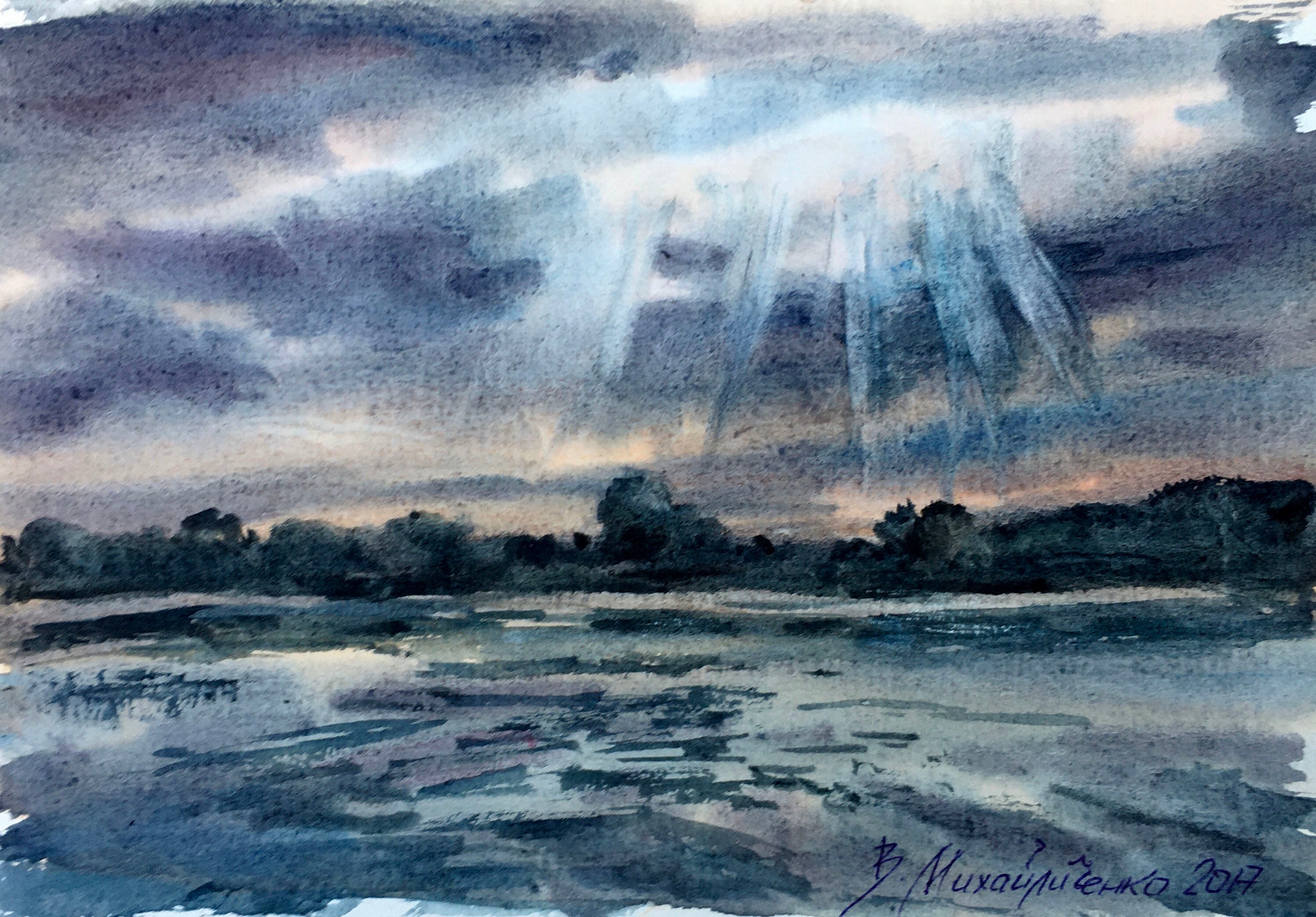 Watercolor painting Clearance through the clouds Viktor Mikhailichenko